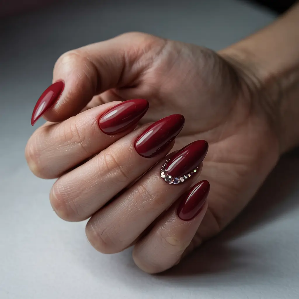 simple winter nails almond cranberry velvet