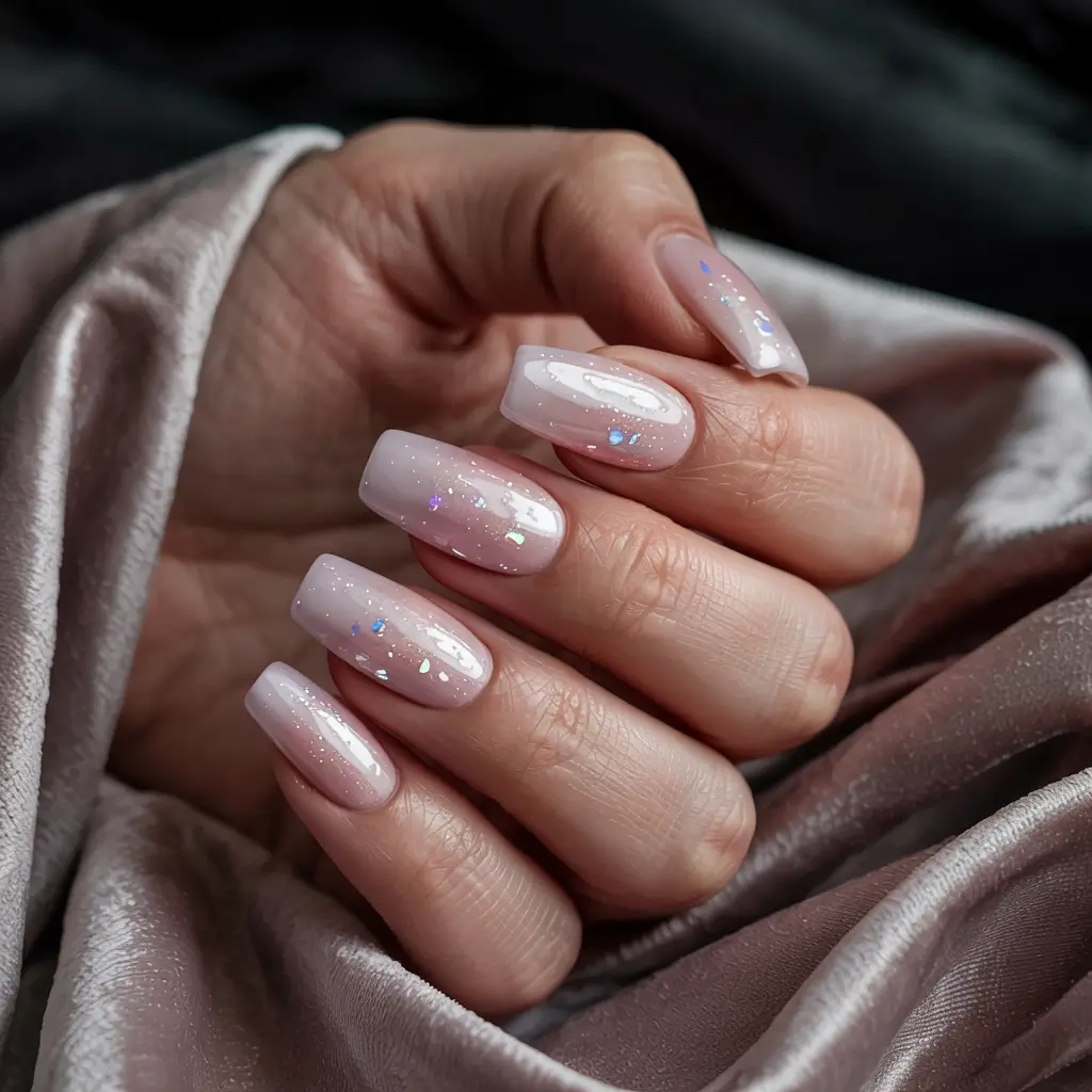 simple winter nails Soft Sparkle Nude Elegance