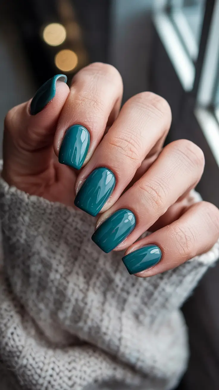simple winter nails Deep Teal Serenity
