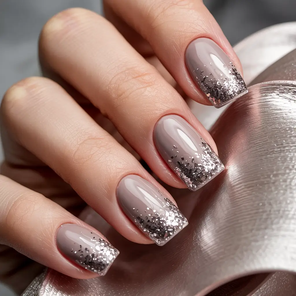 simple winter nails Silver Dust Ombre