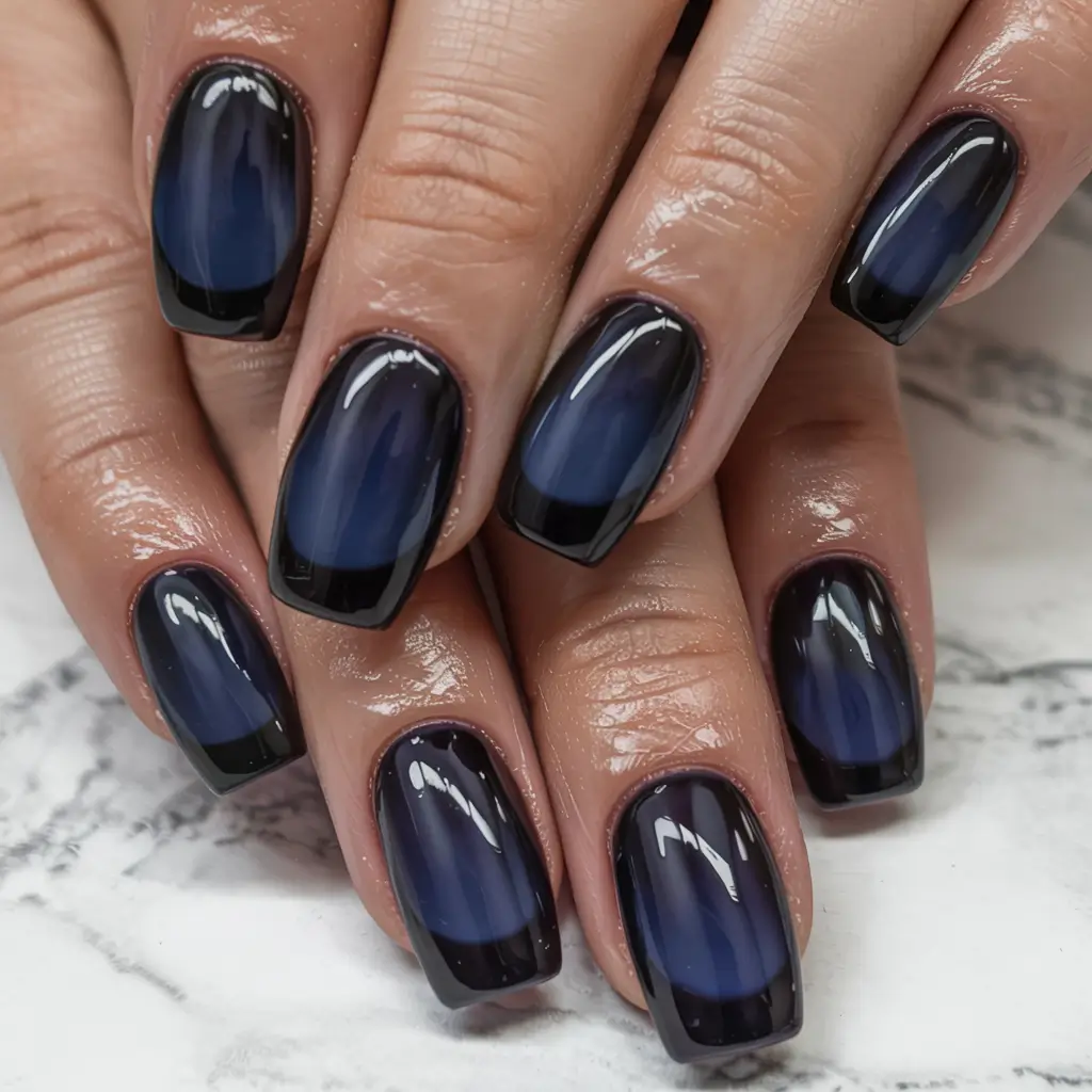 simple winter nails midnight mirror chic