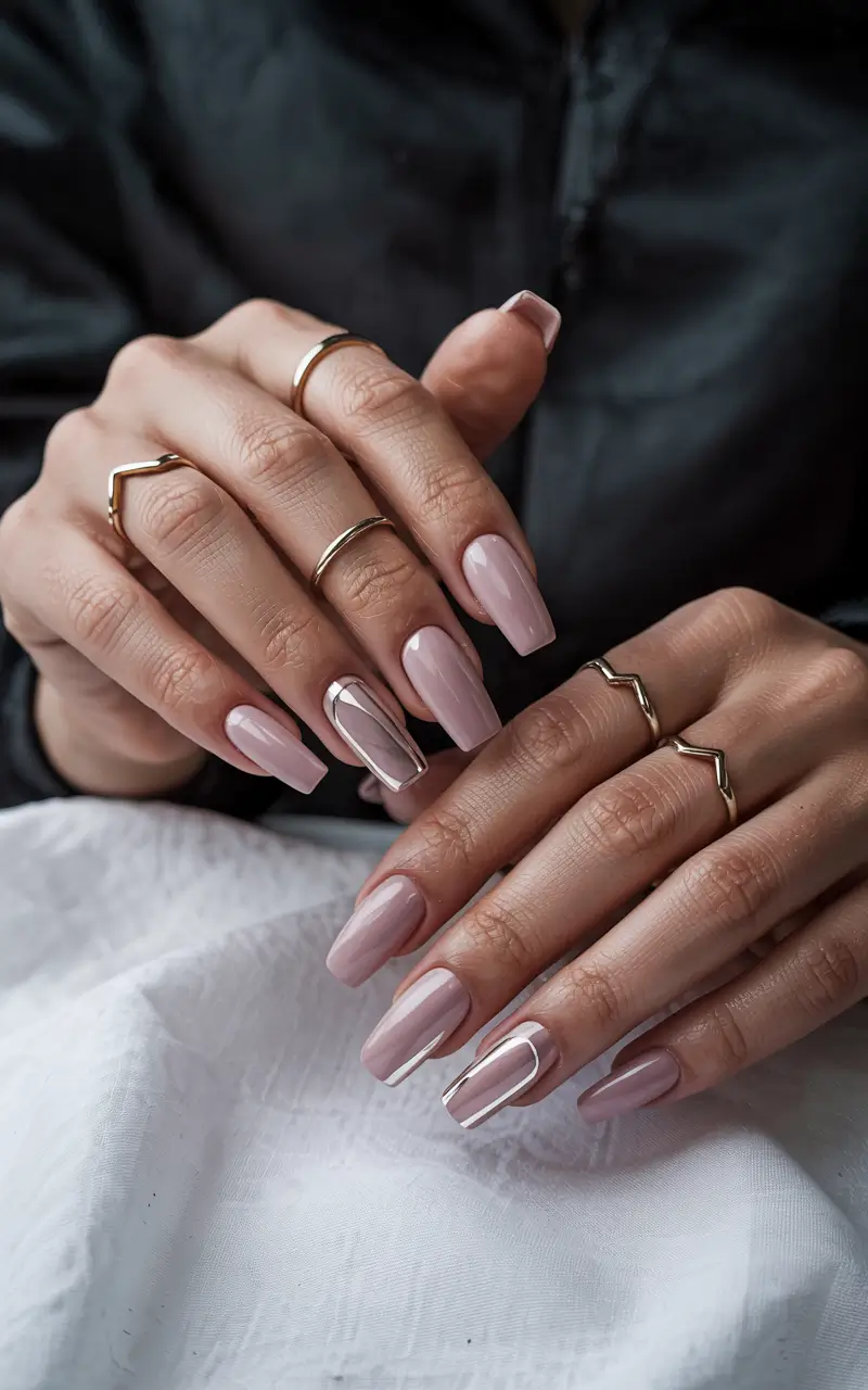simple winter nails rose toned minimalism