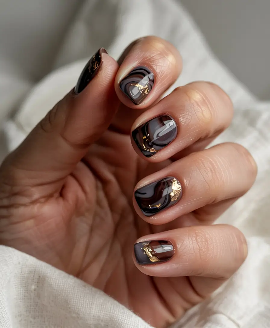 simple winter nails acrylic chocolate marble luxe