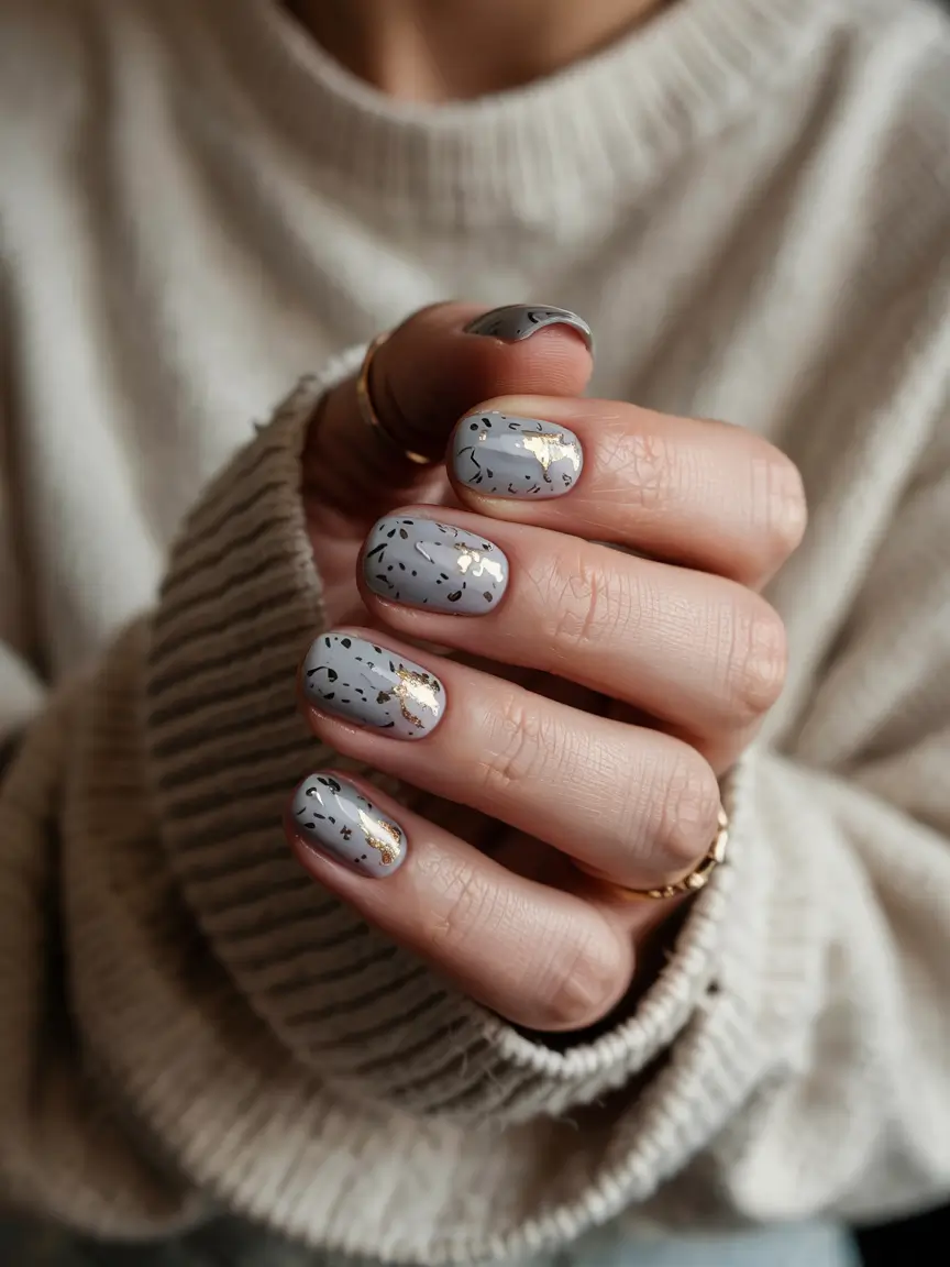 simple winter nails 2025 almond gray speckle