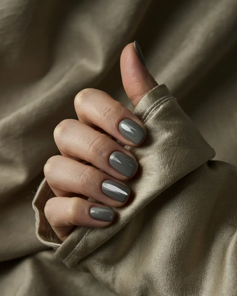 simple winter nails short cozy charcoal calm