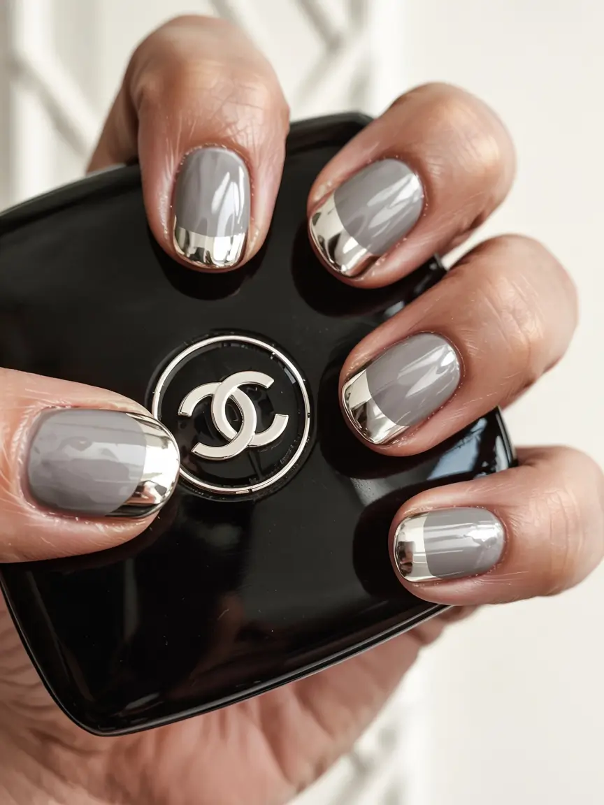simple winter nails 2025 short metallic silver french