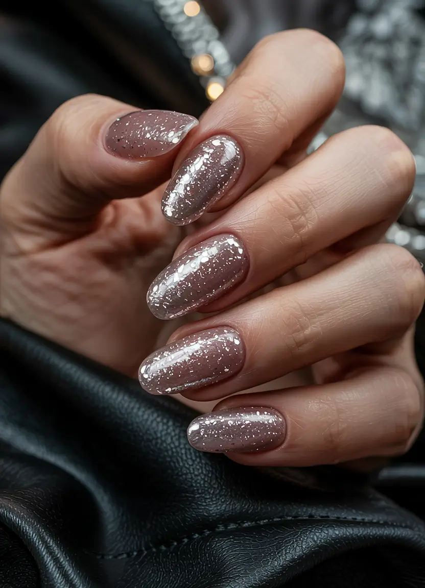 simple winter nails almond snowfall sparkle