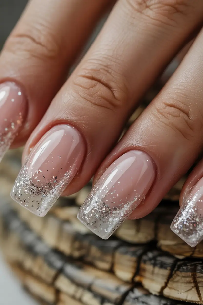 winter nails gel Frosted Silver Fade