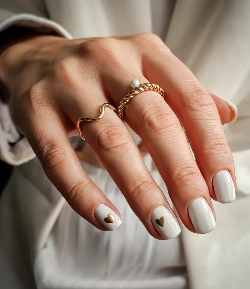 winter nails short Golden Heart Minimalism