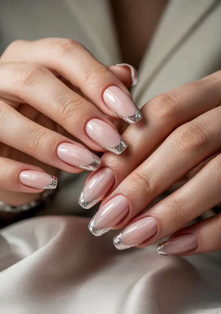 winter nails acrylic Silver-Tipped Sophistication