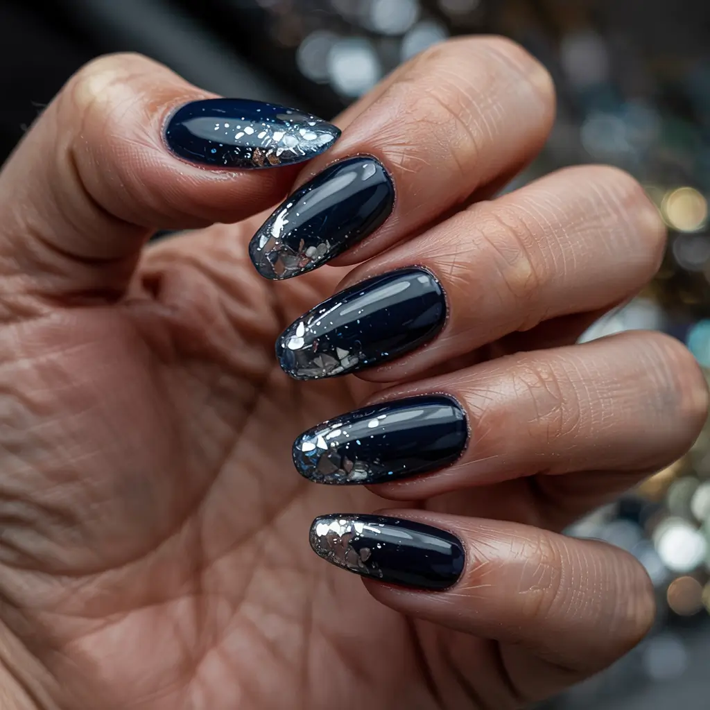 winter nails inspo 2025 Midnight Snowfall Elegance