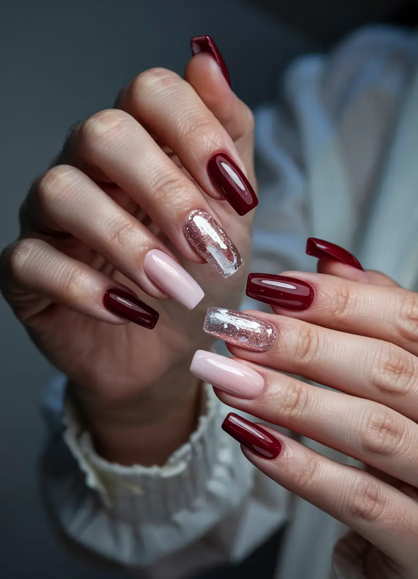 winter nails inspo 2025 Rose & Wine Dual-Tone Luxury