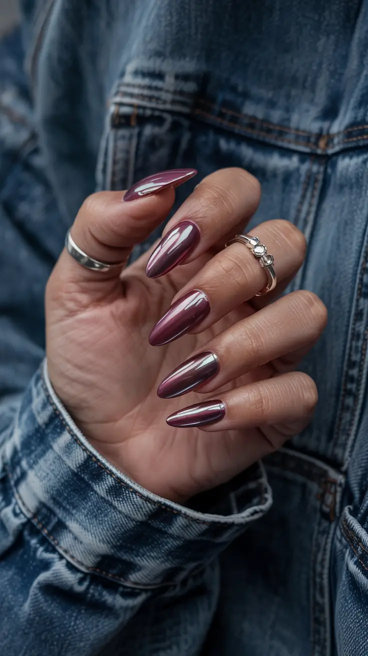 winter nails inspo 2025 Metallic Mauve Mirage