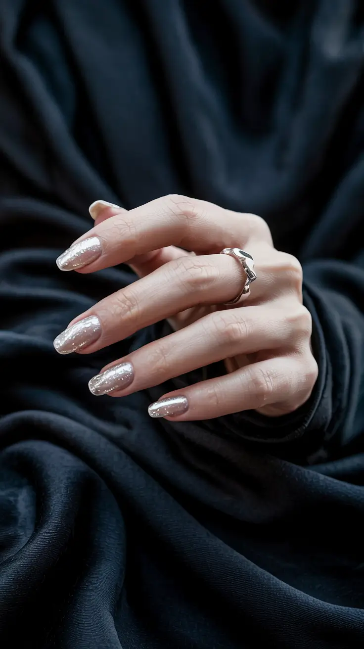 winter nails inspo 2025 Champagne Frost Shimmer
