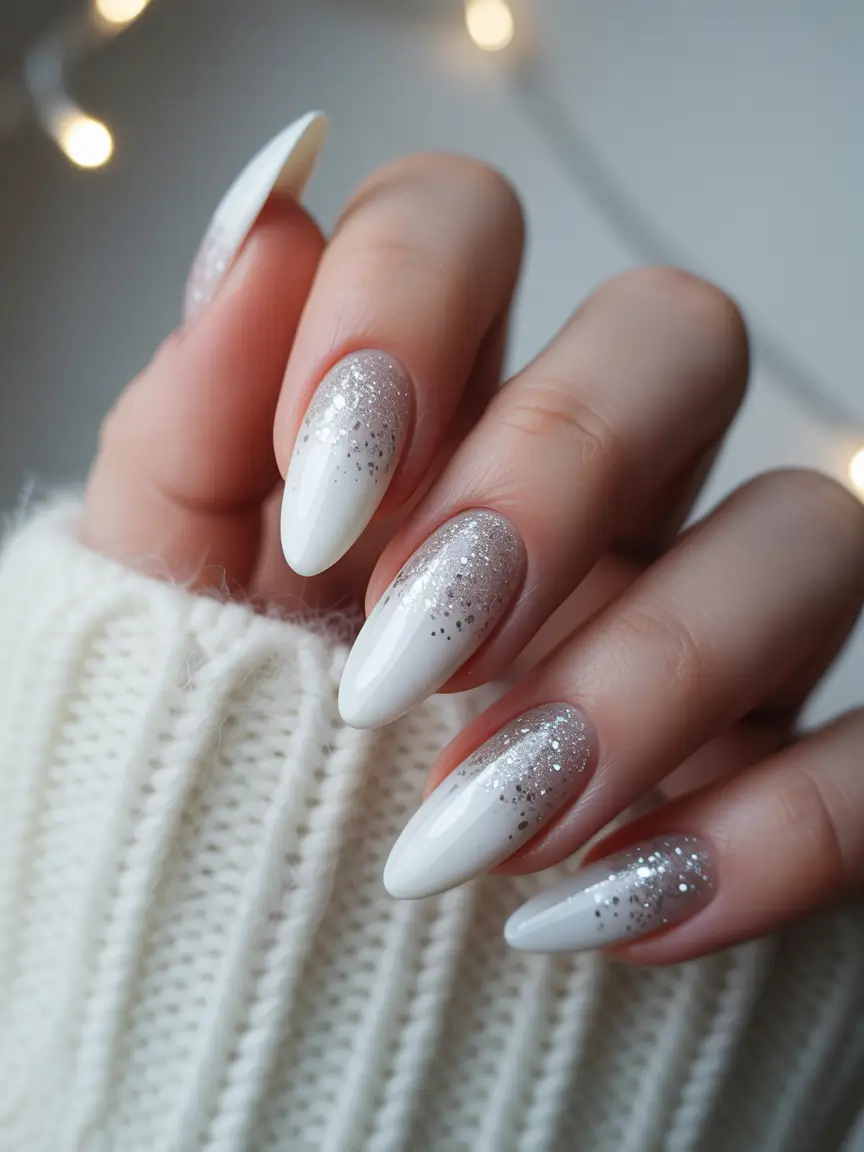 white christmas nails almond Snowy Sparkle Perfection