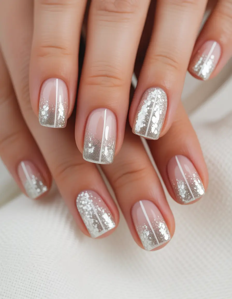 white christmas nails short Silver Stream Elegance