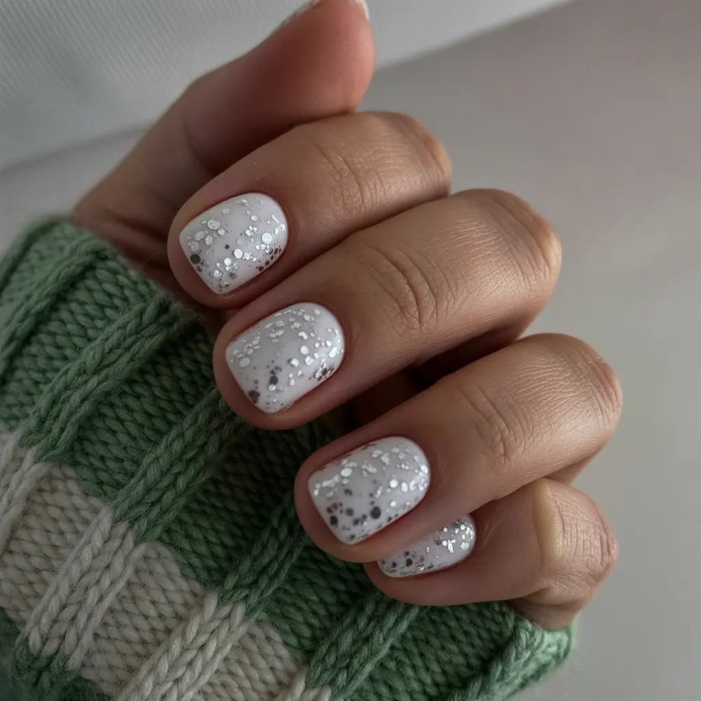 white christmas nails short Snow Sprinkle Minimalism