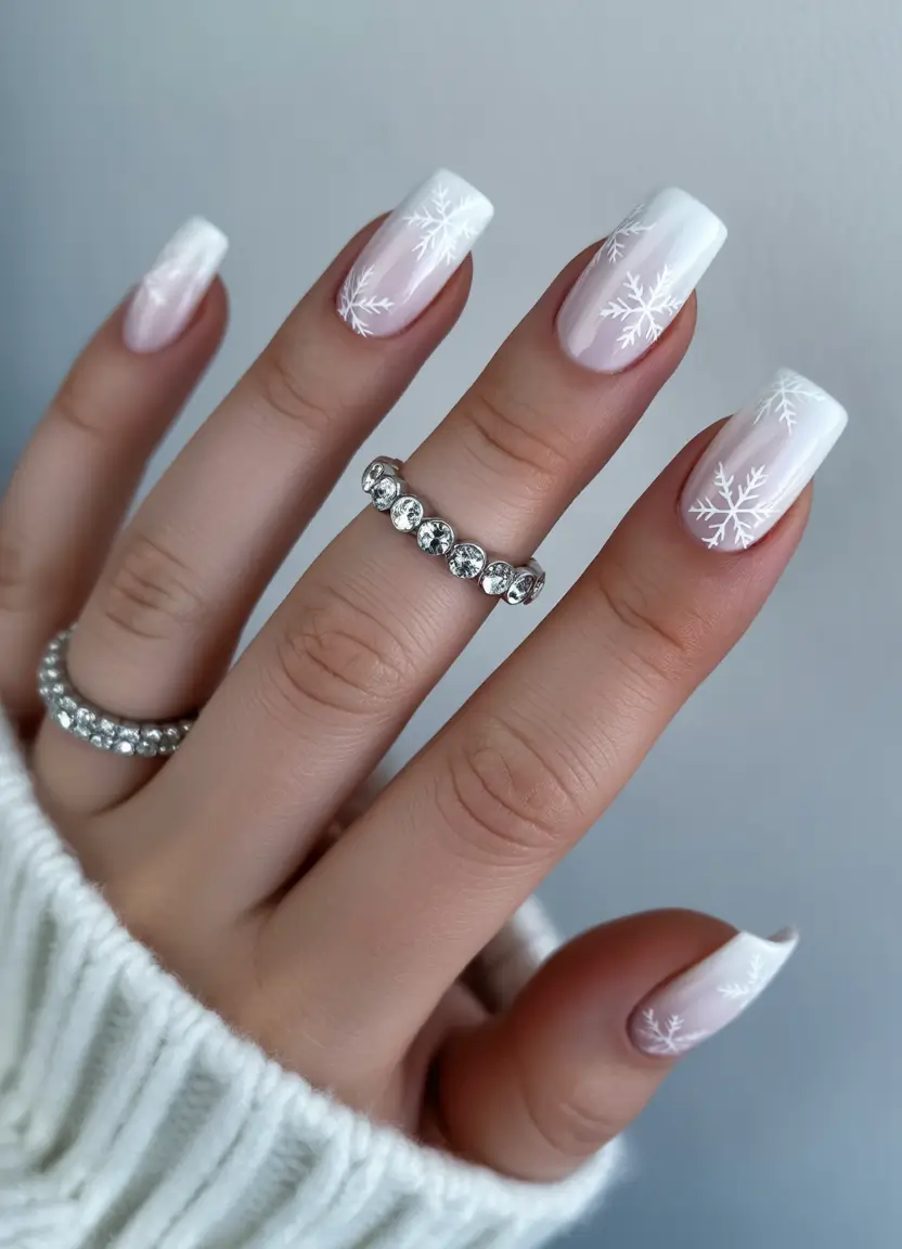 white christmas nails designs Frosted French Fantasy