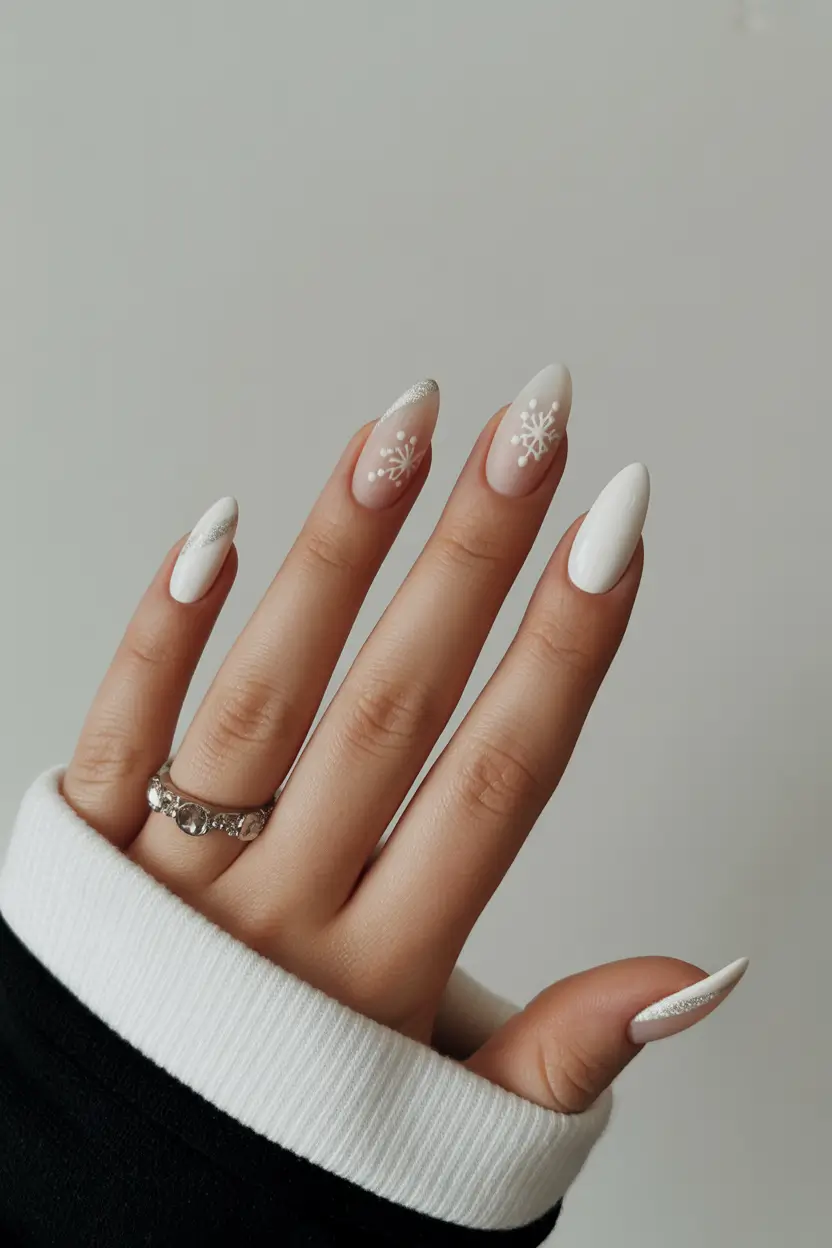 white christmas nails glitter Snowflake Serenity in White Velvet