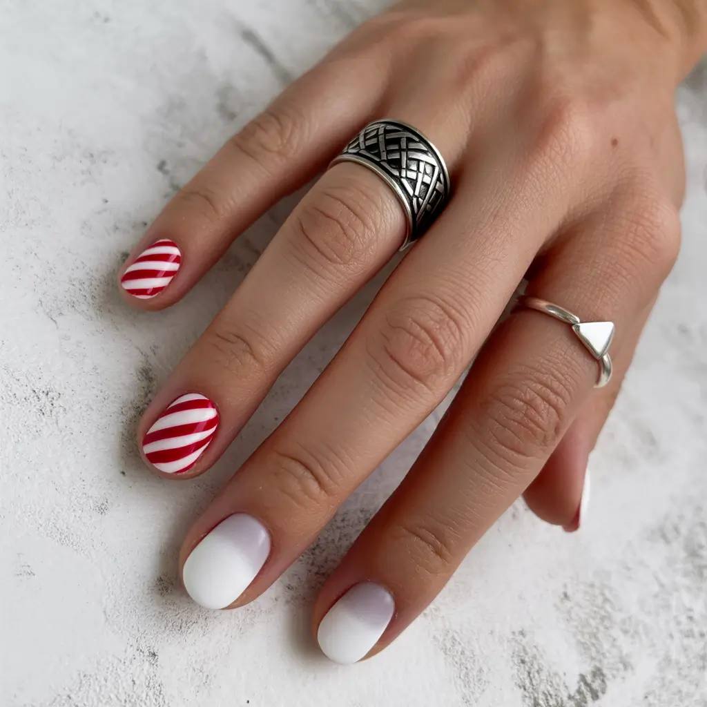 white christmas nails short Peppermint Dreams
