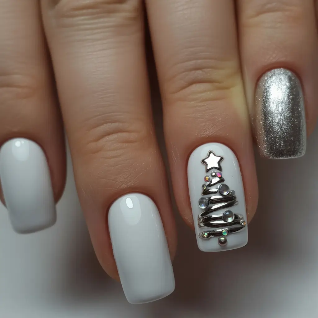 white christmas nails designs Modern Christmas Tree Glam