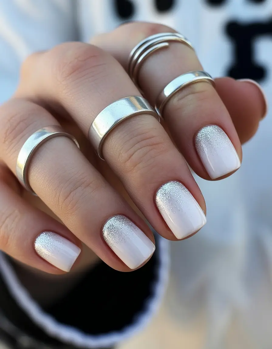 white christmas nails short Silver Dusk Gradient