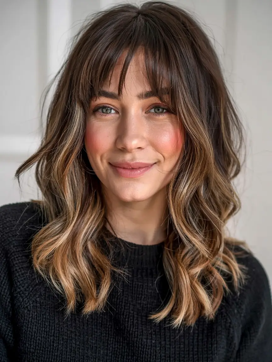 cute winter hairstyles for short hair Textured Shag with Curtain Bangs