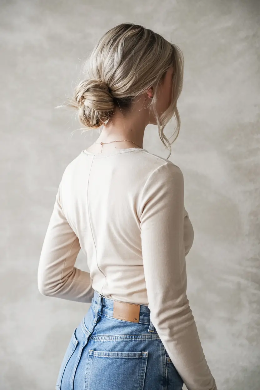 cute winter hairstyles easy simple Low Knot Bun with Soft Strands