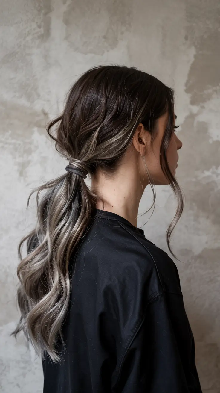 cute winter hairstyles for long hair Modern Ponytail with Twisted Details