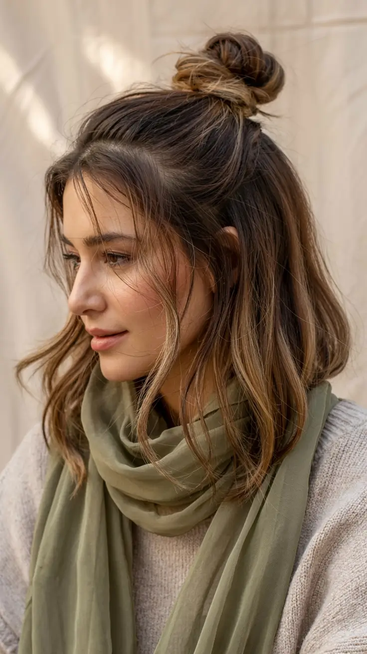 cute winter hairstyles The Cozy Half-Up Twist