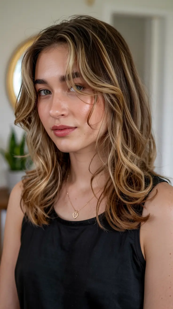 cute winter hairstyles for medium hair Golden Layers with Effortless Movement