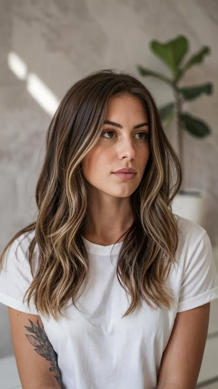 cute winter hairstyles easy Face-Framing Brunette with Caramel Strands