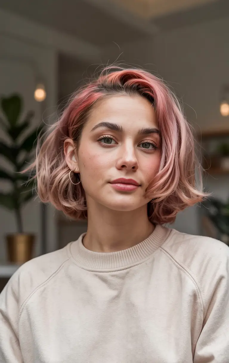 cute winter hairstyles Frosted Pink Bob