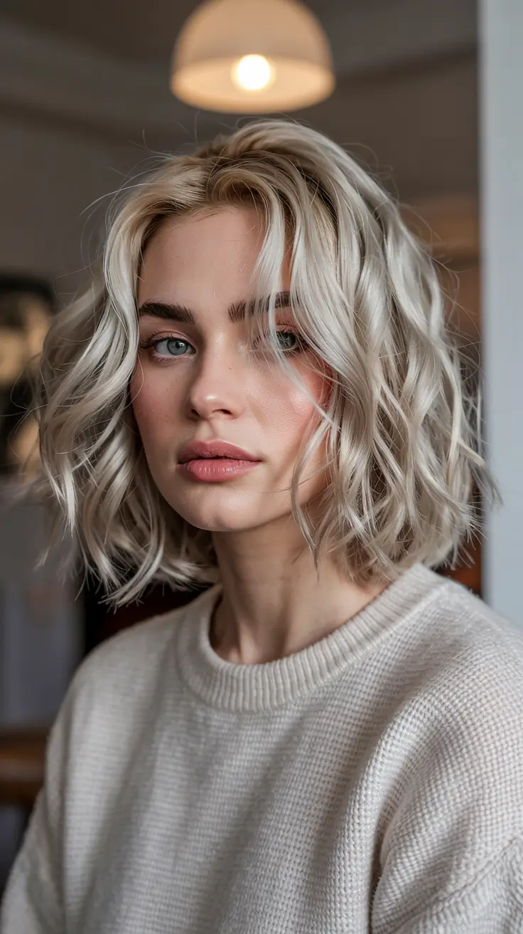 cute winter hairstyles Frosty Blonde Bob