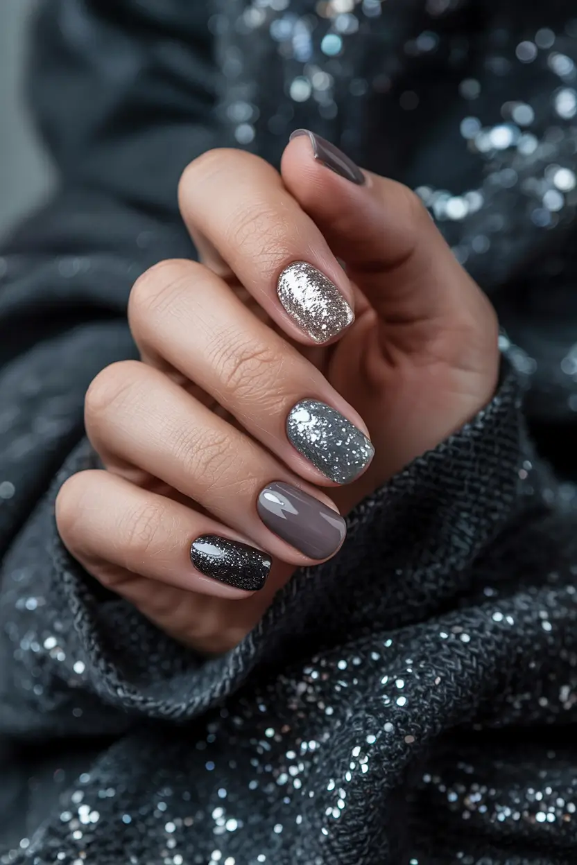 dark winter nail colors 2025 Silver Shadow Mix