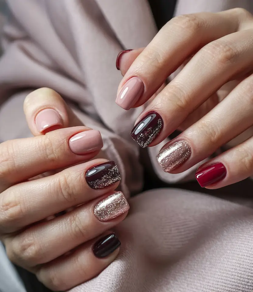 dark winter nail colors 2025 Mulberry Blush Mix