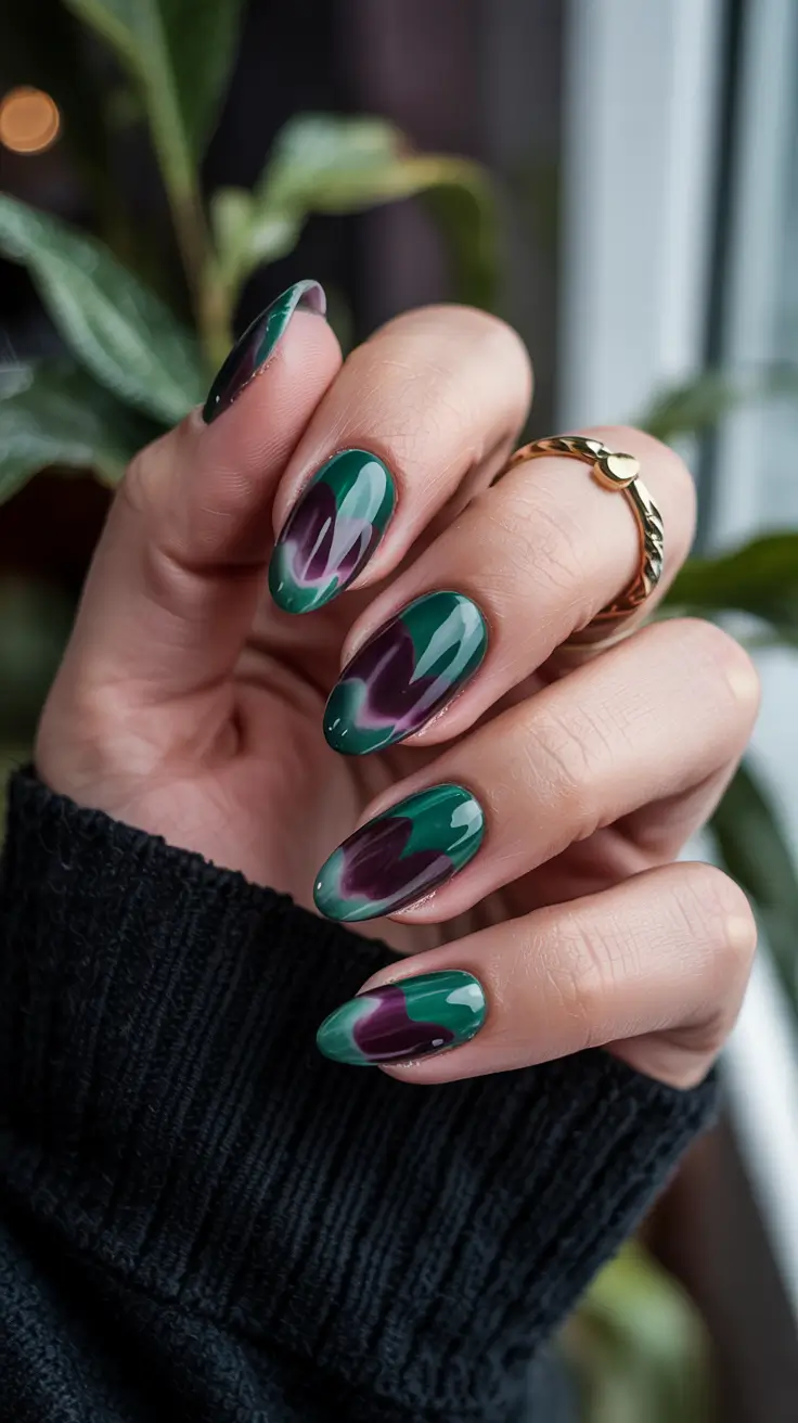 dark-winter-nail-colors-almond-Velvet-Forest-Whispers