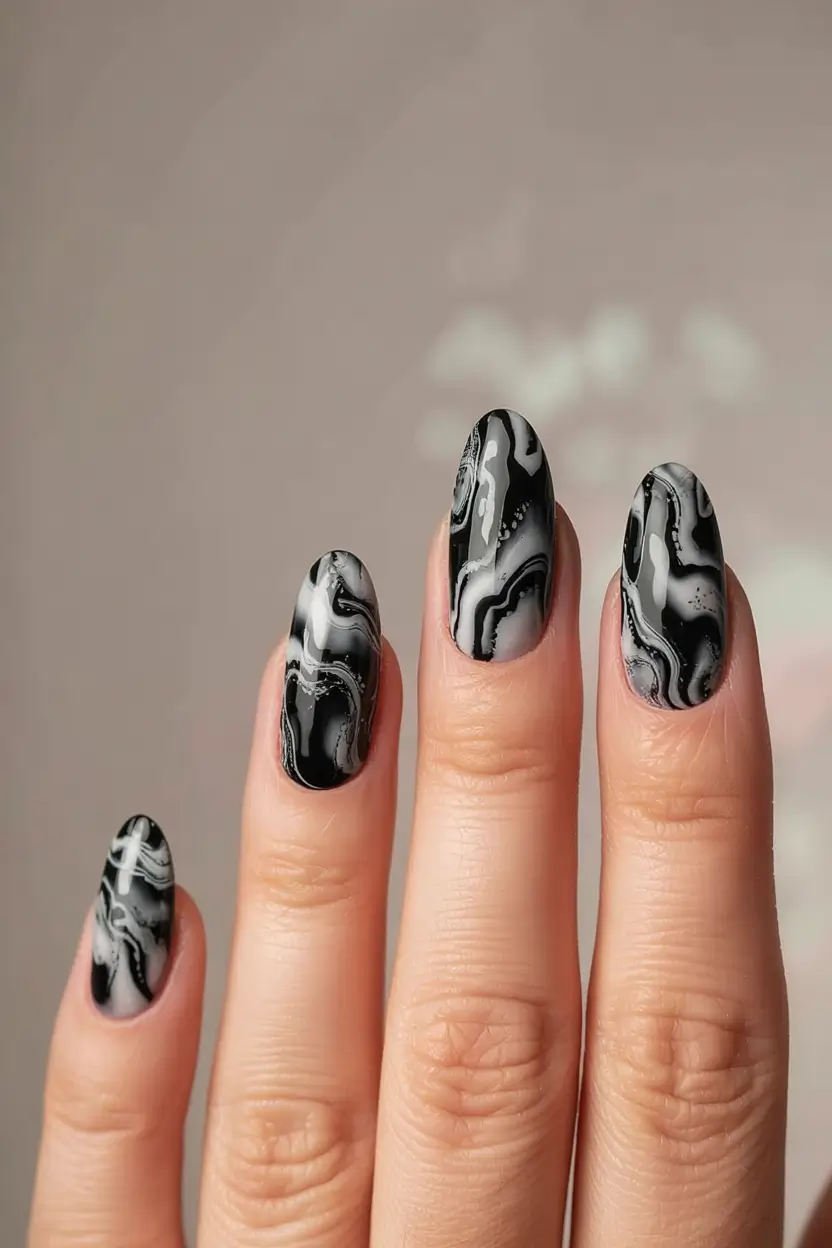 dark winter nail colors 2025 Marble Noir