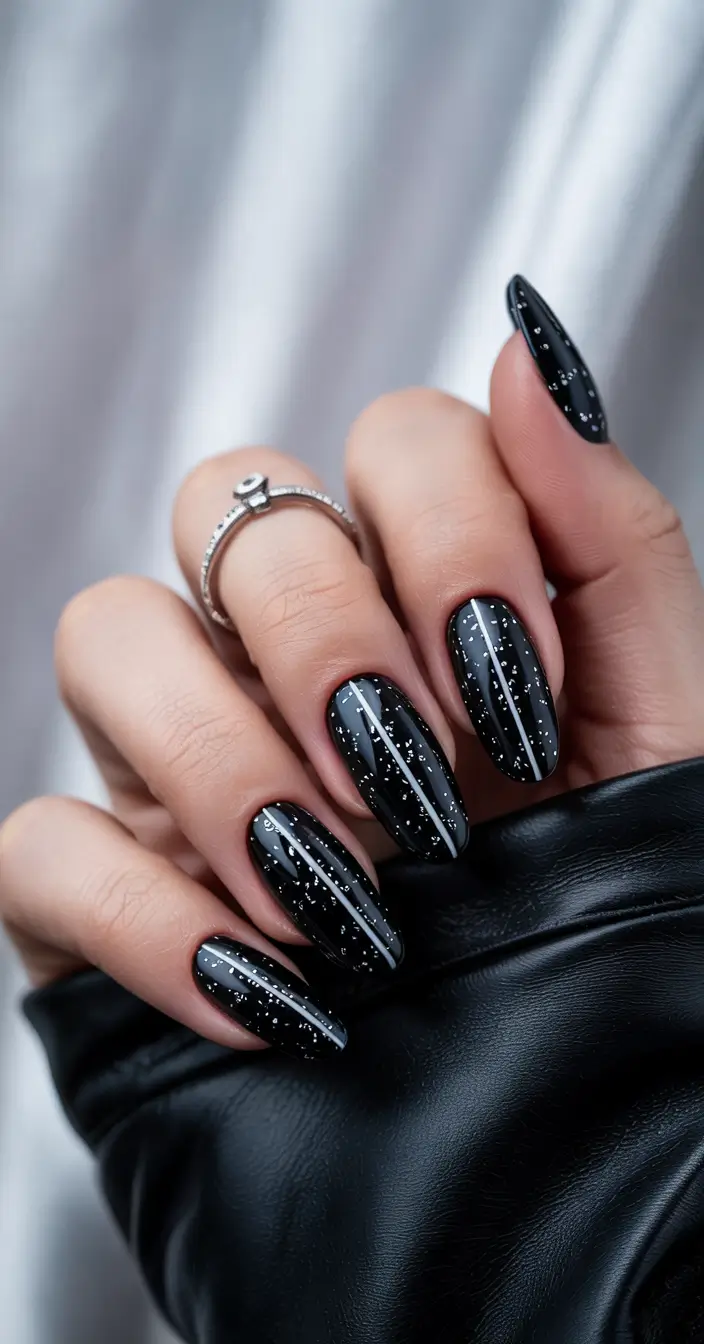 dark winter nail colors 2025 Starry Night Chrome