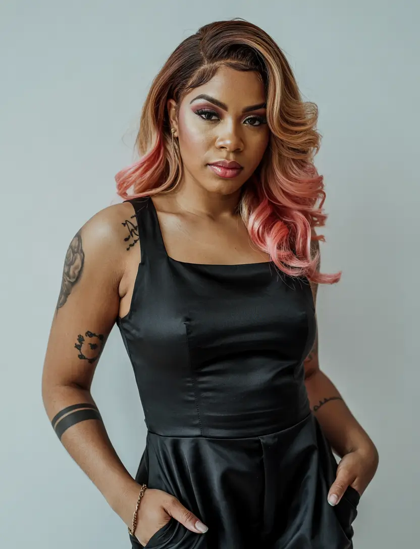 winter hairstyles for black women wigs Pink Ombre Glam