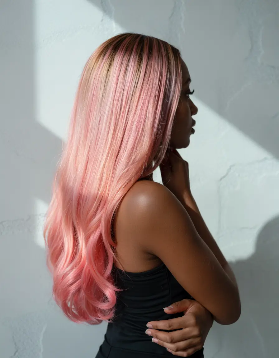 winter hairstyles for black women color Soft Pink Ombre Waves