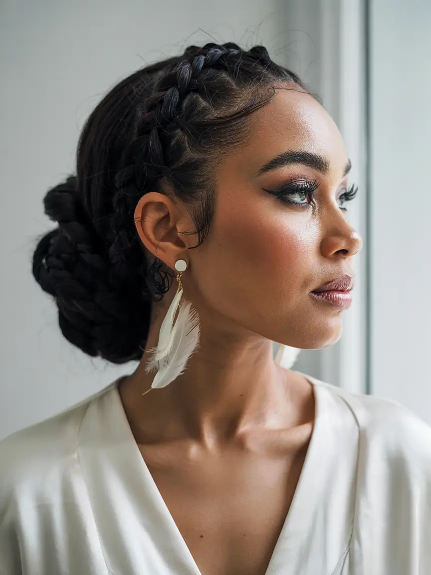 winter hairstyles for black women braids Textured Braided Bun