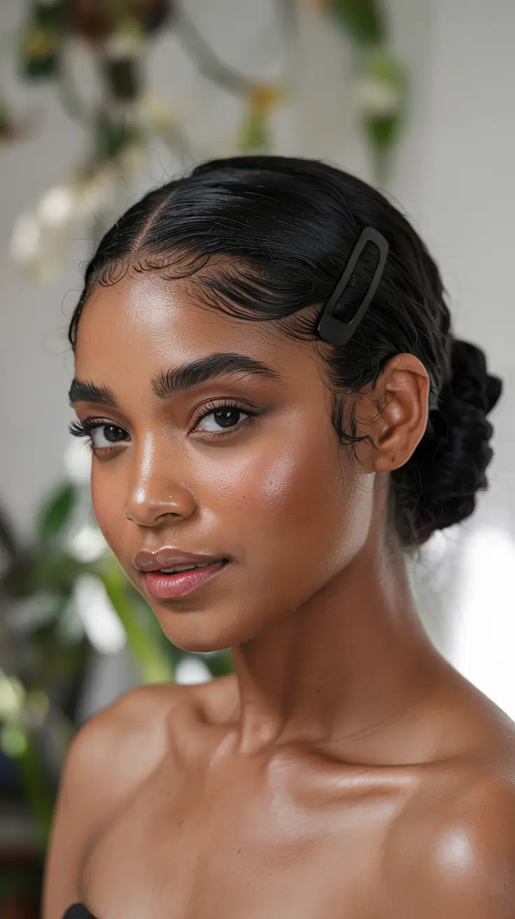 winter hairstyles for black women natural Sleek Low Bun with Clean Lines