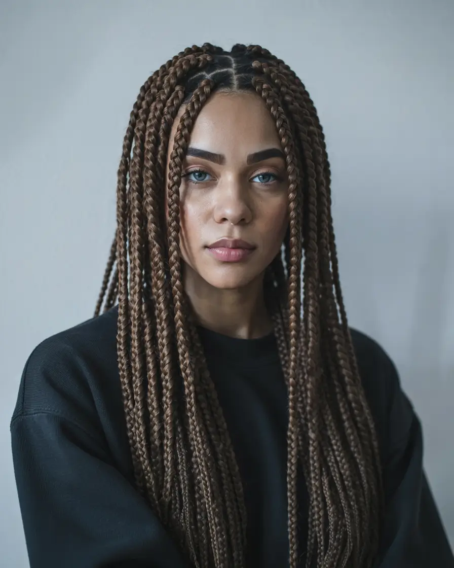 winter hairstyles for black women braids Classic Brown Box Braids