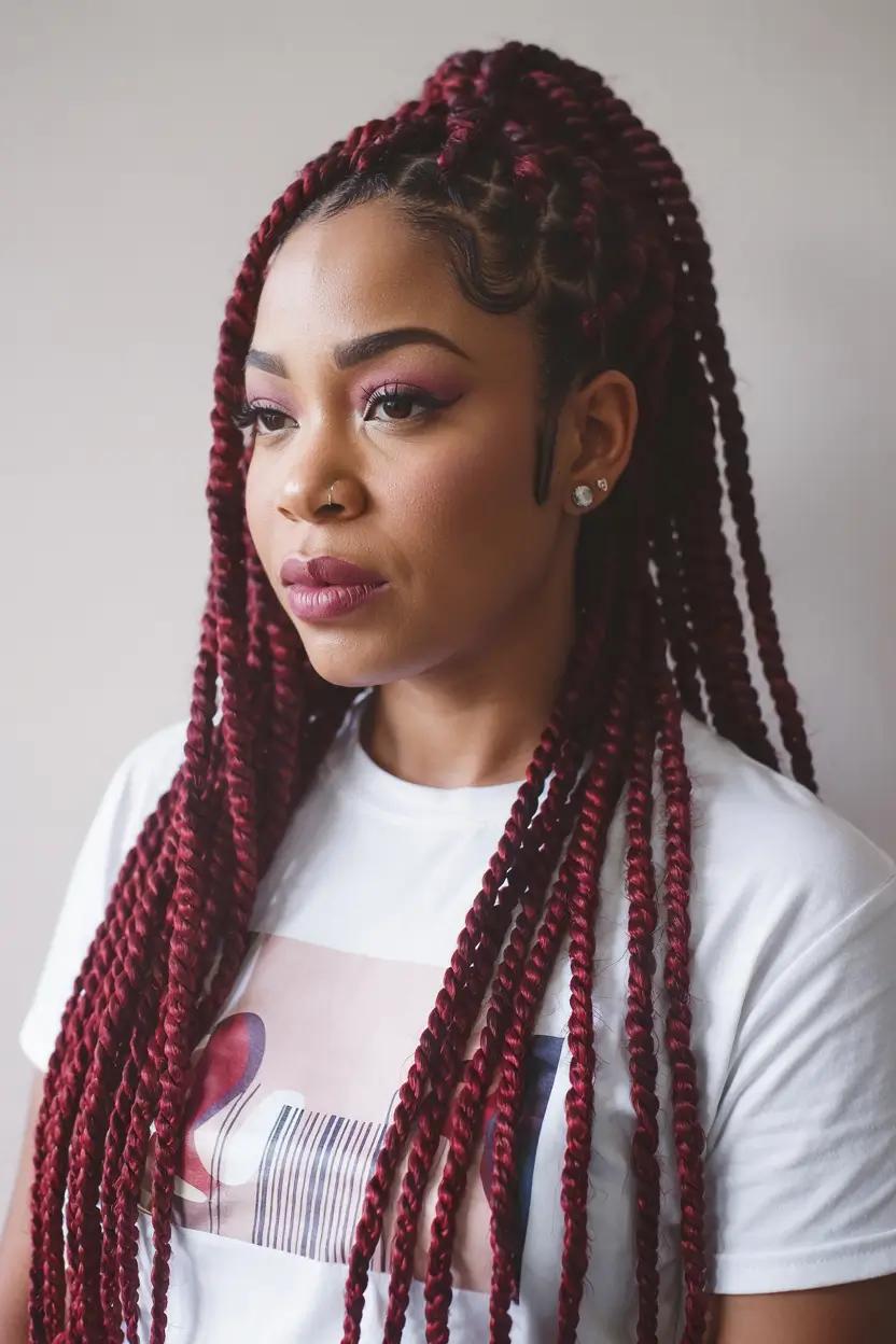 winter hairstyles for black women color Deep Burgundy Twists with Height