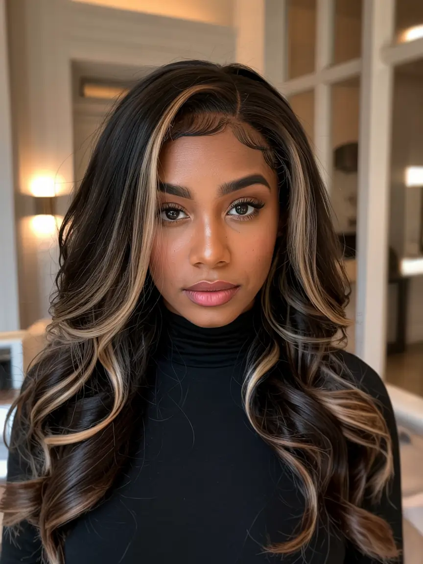 winter hairstyles for black women weave Face-Framing Highlights with Volume