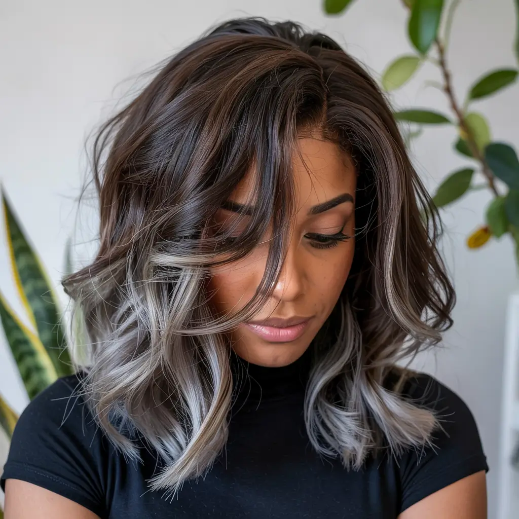winter hairstyles for black women short Smoky Silver Balayage Bob