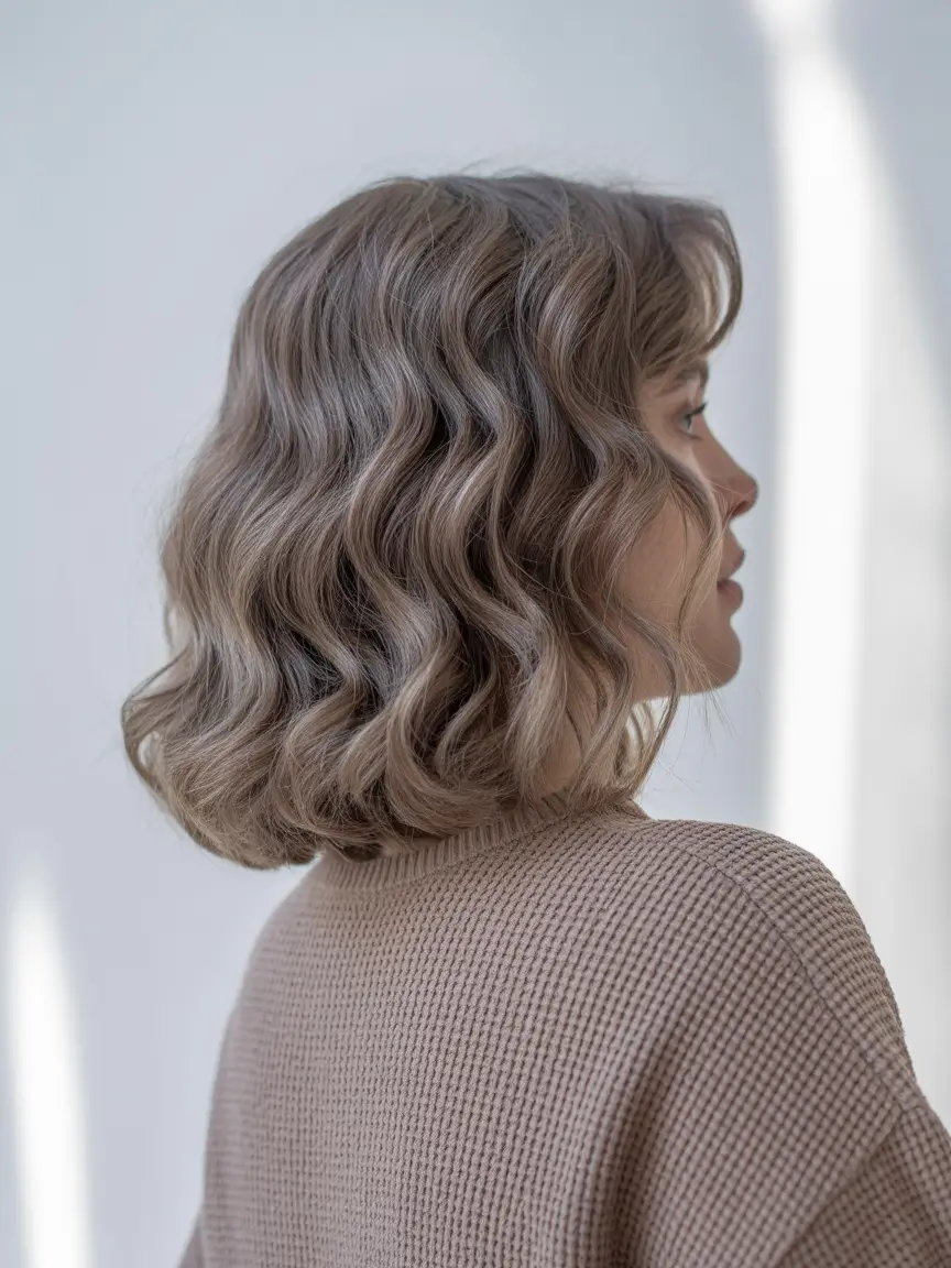 winter medium haircuts 2025 - 2026 Frosted Beige Wavy Bob