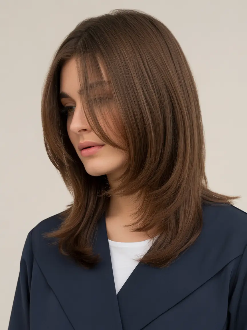 winter medium haircuts 2025 - 2026 Layered Volume with Soft Curtain Movement