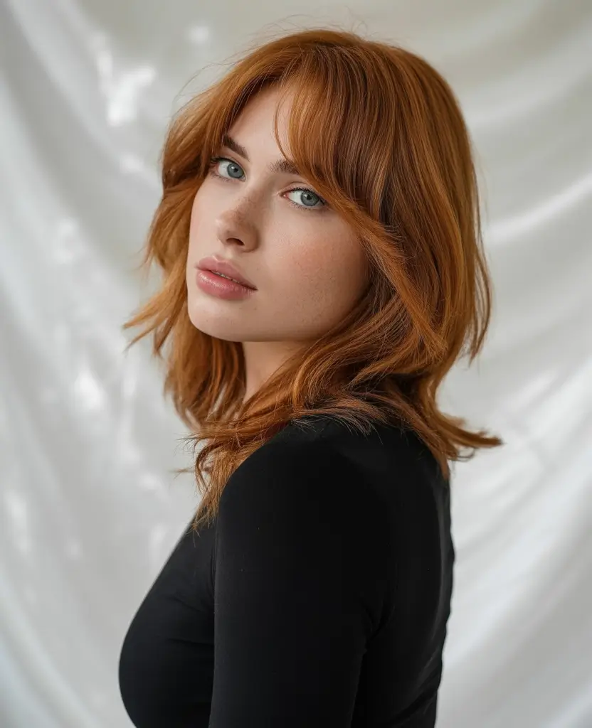 winter medium haircuts 2025 - 2026 Copper Warmth with Textured Ends